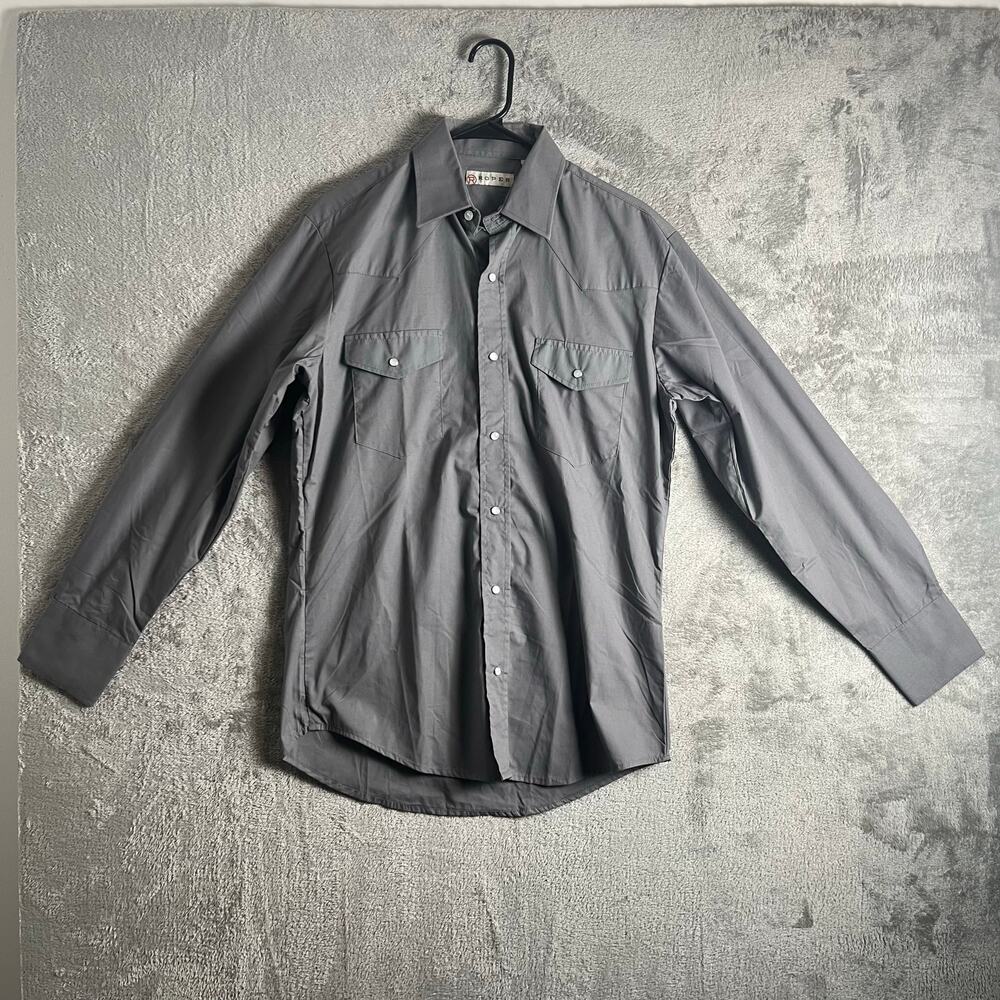 Roper Mens Gray Cotton Blend Long Sleeve Pearl Snap Shirt Medium‎